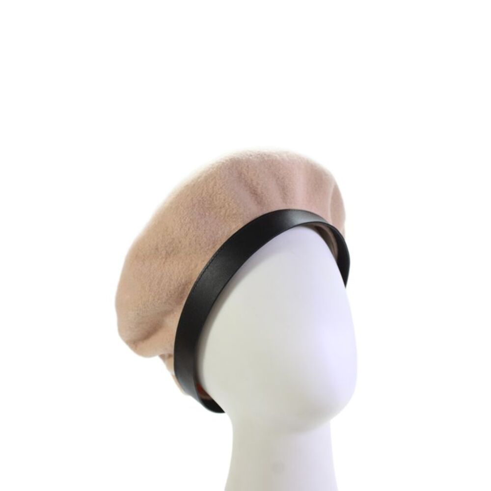 Laulhere Womens Classic Wool Satin Crest Beret Beige Size S